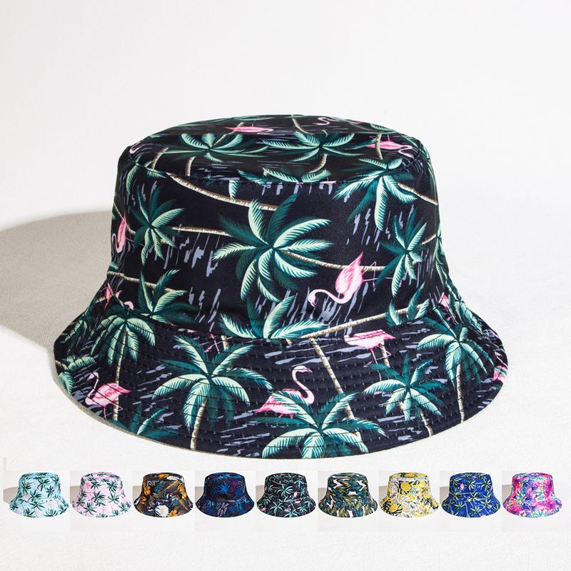 Unisex Lässig Klassischer Stil Strassenmode Kokosnussbaum Flamingo Breite Traufen Bucket Hat