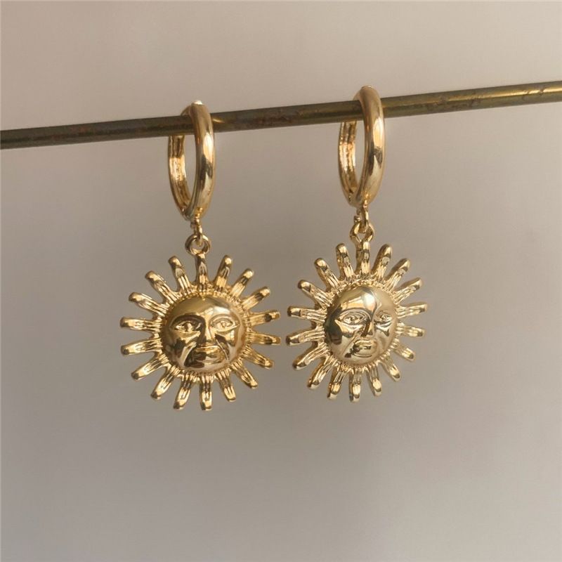 1 Pair Retro Sun Plating Metal Gold Plated Drop Earrings
