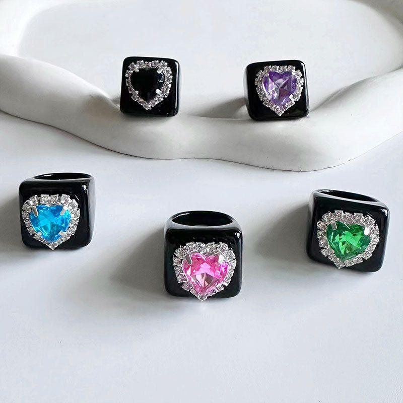 Wholesale Jewelry Simple Style Heart Shape Arylic Zircon Inlay Rings