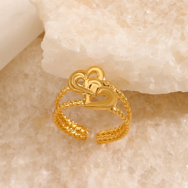 304 Stainless Steel 18K Gold Plated Sweet Plating Heart Shape Open Rings