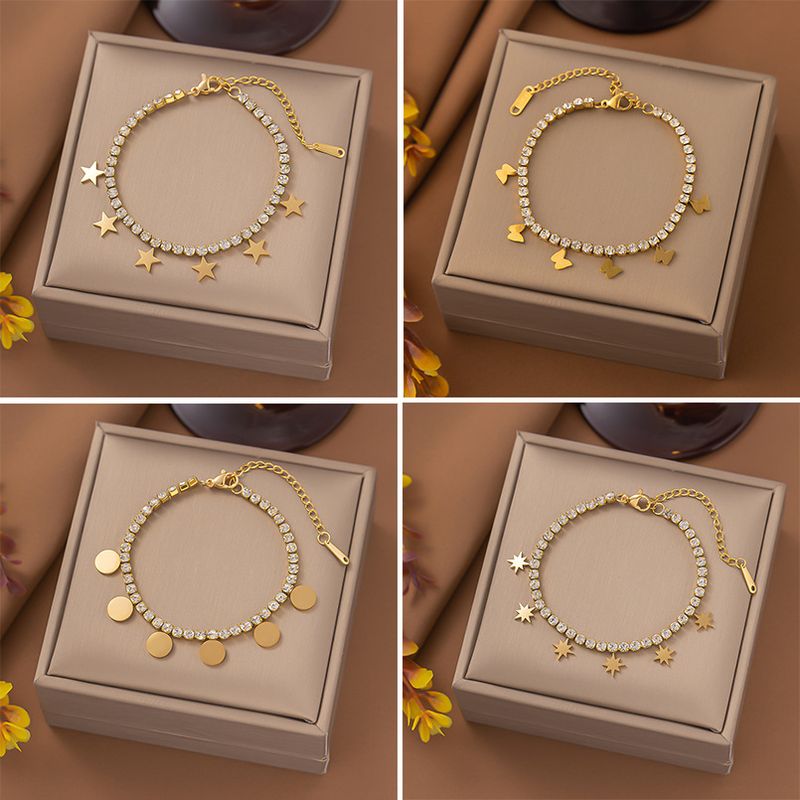 Classic Style Star 304 Stainless Steel 18K Gold Plated Artificial Rhinestones Bracelets In Bulk