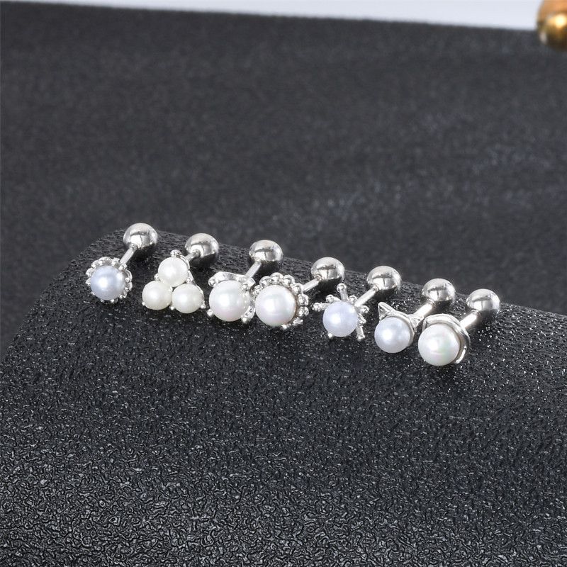 1 Paar Einfacher Stil Geometrisch Überzug Inlay Sterling Silber Künstliche Perlen Ohrstecker