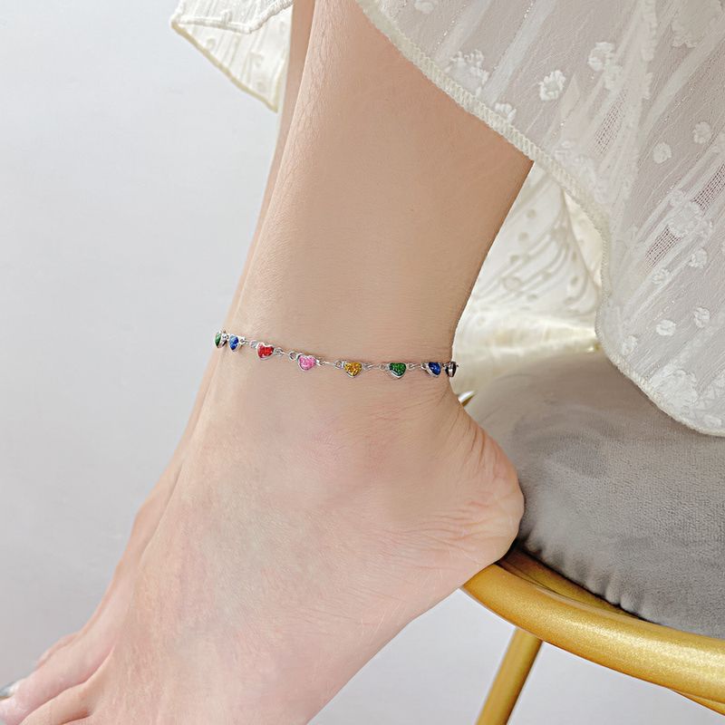 Sweet Heart Shape 304 Stainless Steel Enamel Women'S Anklet
