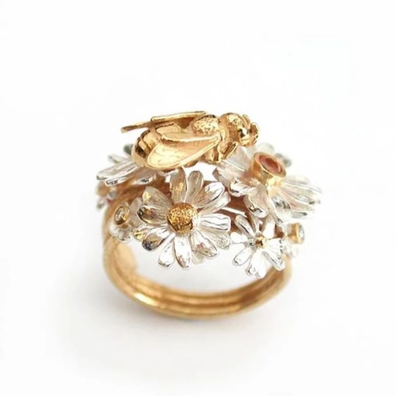 Wholesale Jewelry Artistic Flower Bee Alloy Plating Rings