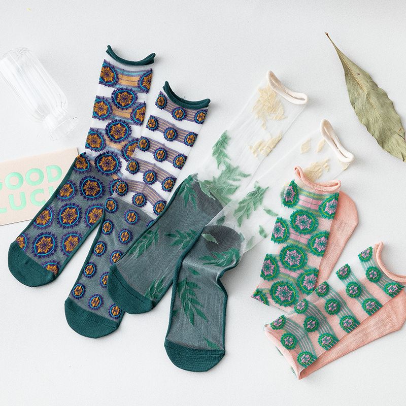 Women's Streetwear Color Block Nylon Crew Socks A Pair