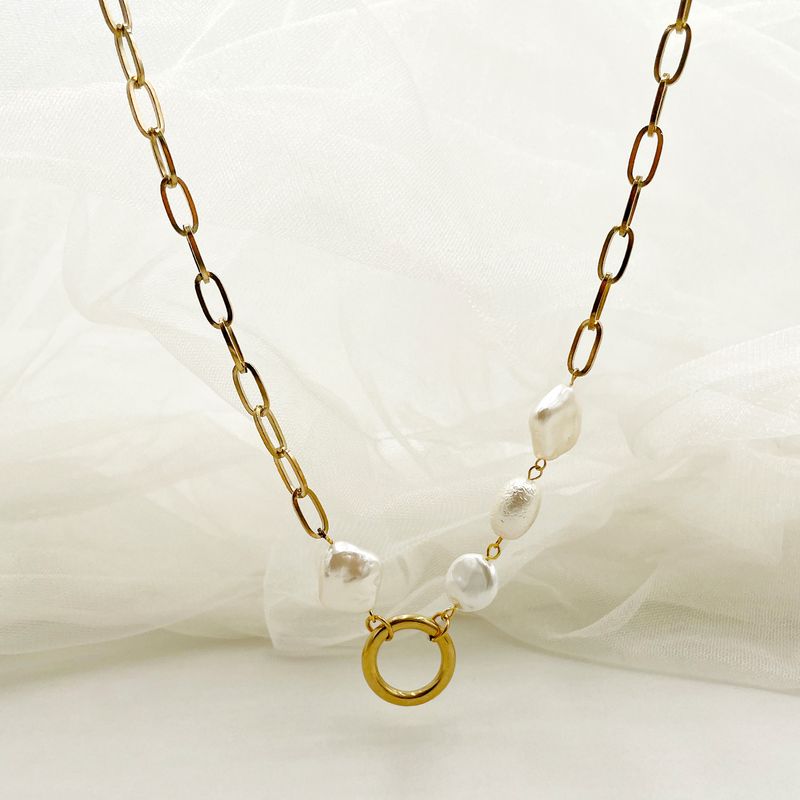 Acier Inoxydable 304 Plaqué Or 14K Style Simple Artistique Placage Cercle Carré Perle Coquille Collier