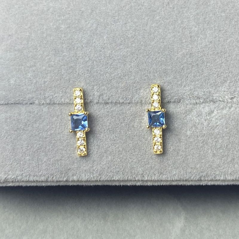 1 Pair Casual Simple Style Rectangle Plating Inlay Sterling Silver Zircon 14k Gold Plated Ear Studs