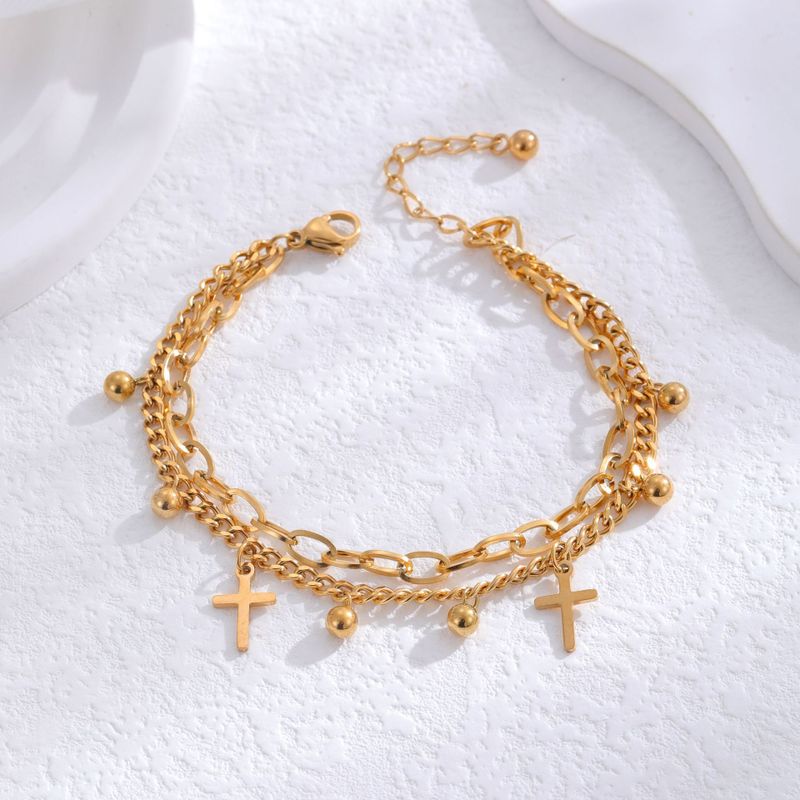 Estilo IG Estilo Simple Cruzar Acero Inoxidable 304 Chapados en oro de 18k Pulsera Al Mayoreo