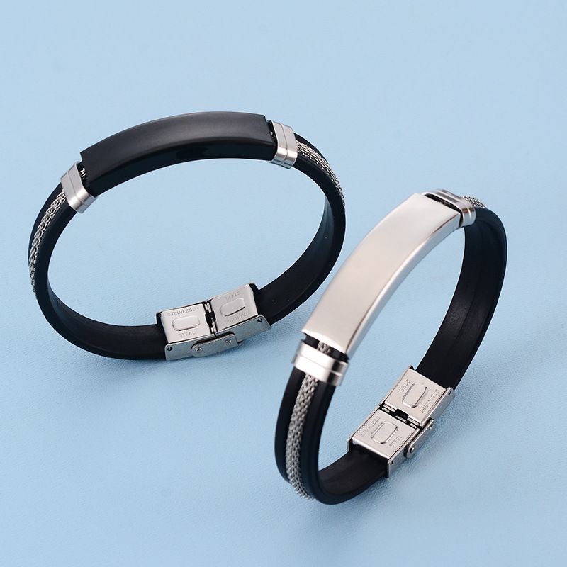 Simple Style Geometric Silica Gel Titanium Steel Plating Unisex Wristband