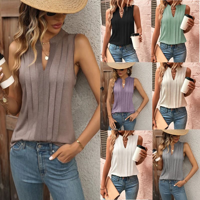 Women's T-shirt Sleeveless T-shirts Casual Solid Color