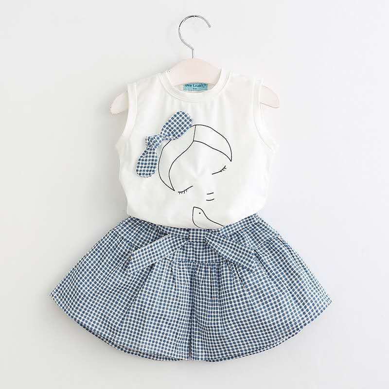 Simple Style Bow Knot Cotton Girls Clothing Sets