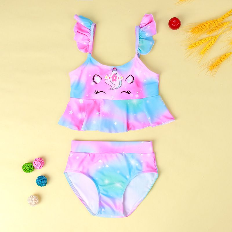Cute Gradient Color Unicorn Split Swimsuit Kids Swimwear