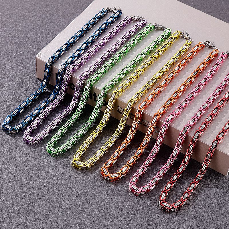 Stainless Steel Titanium Steel Hip-Hop Rock Color Block Bracelets Necklace