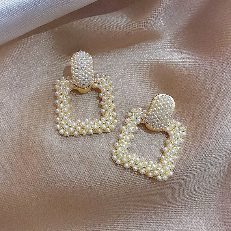 1 Pair Elegant Square Plating Inlay Alloy Pearl Drop Earrings
