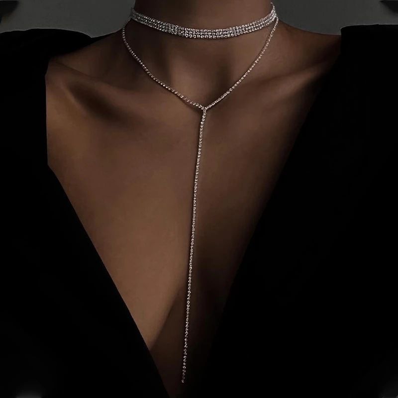 Elegante Señora Geométrico Diamante De Imitación Mujeres Collar Largo