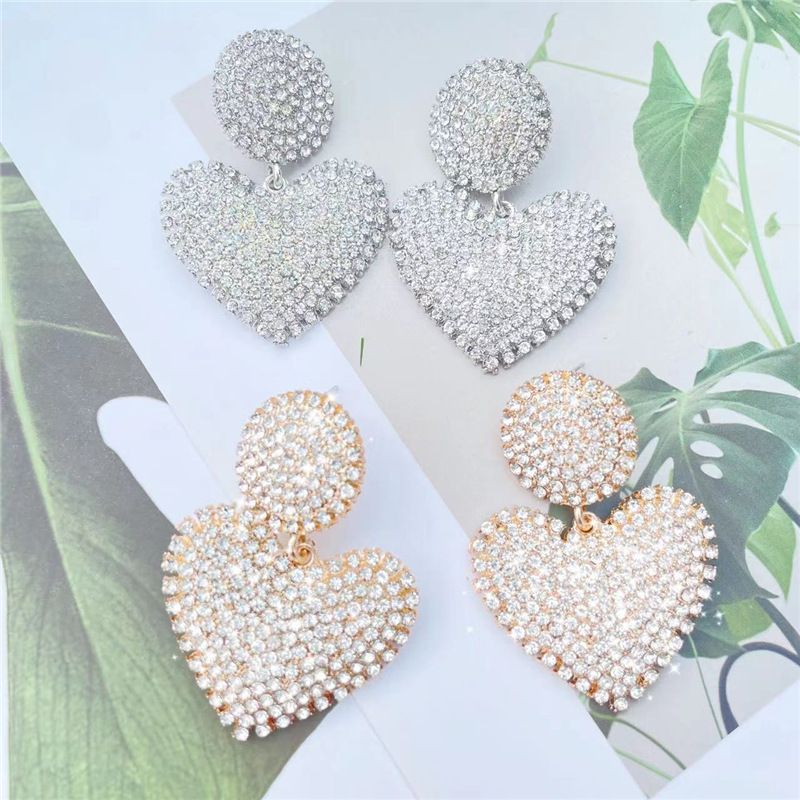 1 Pair Elegant Vintage Style Heart Shape Inlay Alloy Rhinestones Drop Earrings