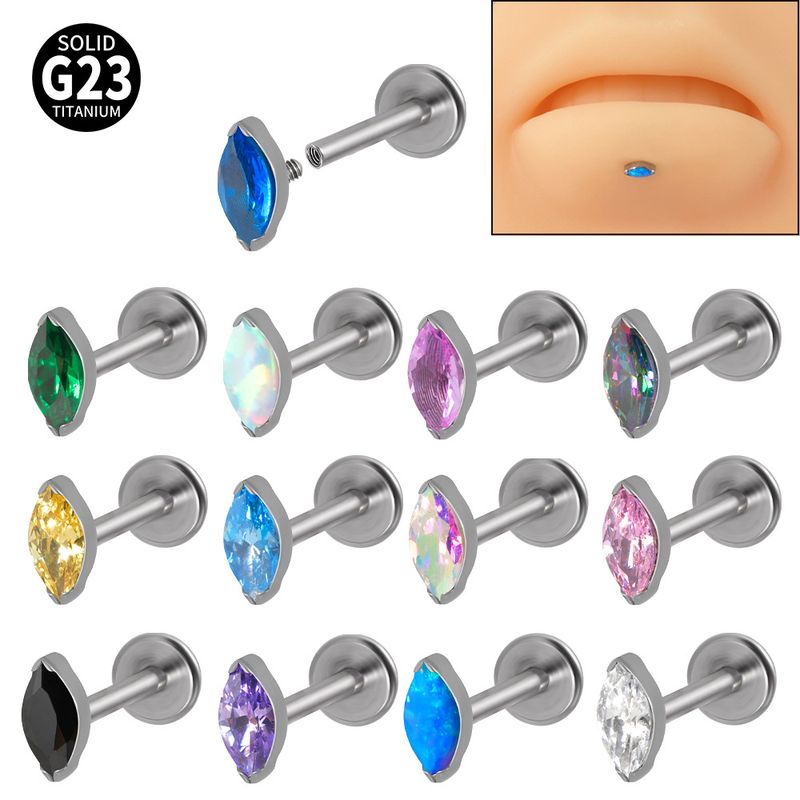 Classic Style Colorful Water Droplets G23 Titanium Inlay Opal Zircon Lip Stud Ear Studs