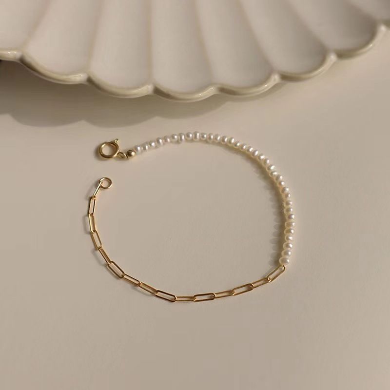 Style Simple Géométrique Plaqué Or Perle Artificielle Perle D'eau Douce Acier Au Titane De Gros Bracelets Collier