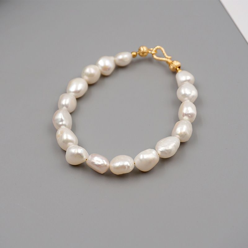 Freshwater Pearl Copper Gold Plated Elegant Beaded Geometric Bracelets Necklace