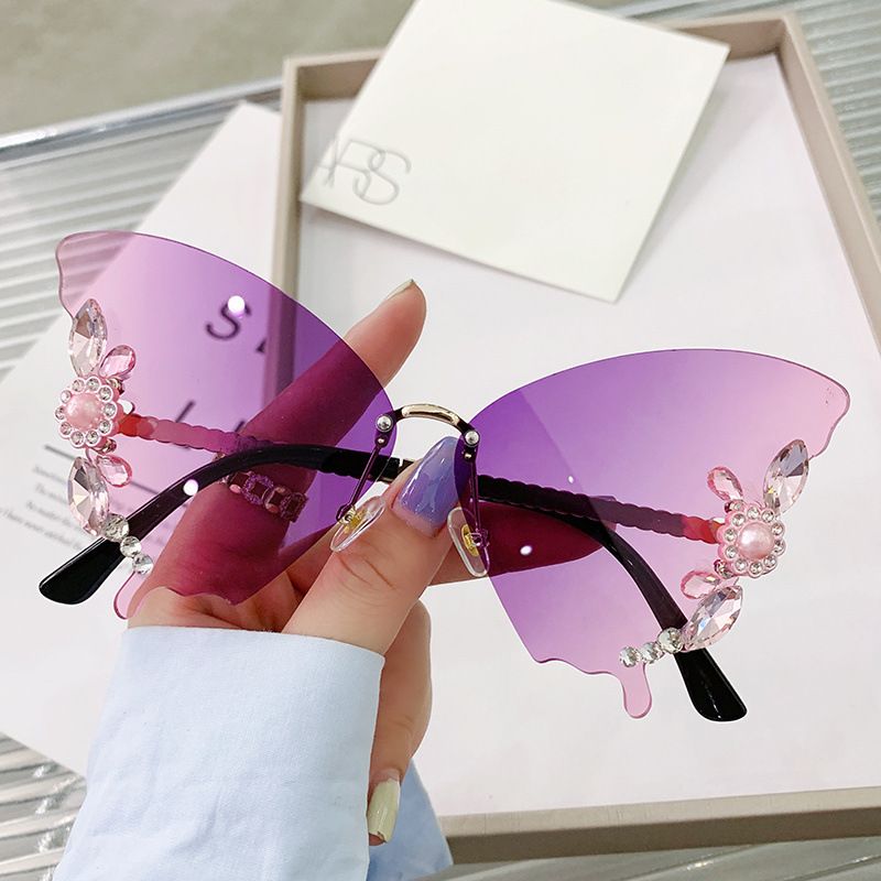 Dame Schmetterling Ac Schmetterlingsrahmen Eingelegte Perlen Rahmenlos Sonnenbrille Der Frauen