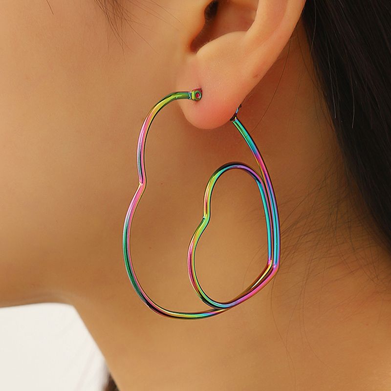 1 Pair Exaggerated Heart Shape Polishing Titanium Steel Hoop Earrings