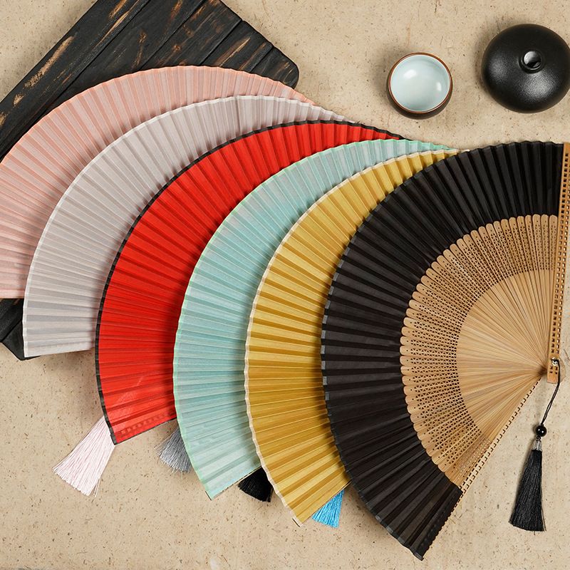 21cm Bamboo Silk Fan Wholesale Women's Archaic Folding Fan Tassel 6-inch Scenic Spot Travel Photo Fan Wholesale