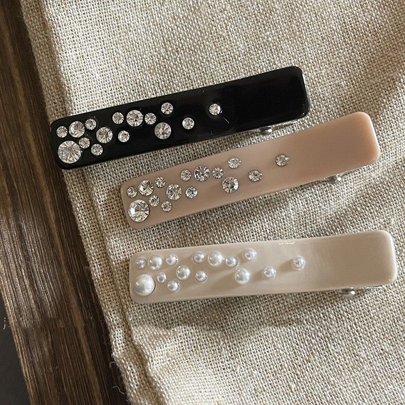 Simple Style Rectangle Acetic Acid Sheets Inlay Artificial Pearls Rhinestones Hair Clip