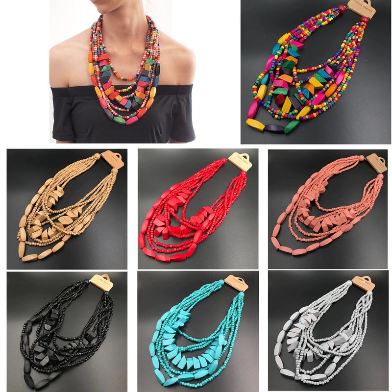 Retro Ethnischer Stil Bunt Einfarbig Holz Perlen Frau Lange Halskette