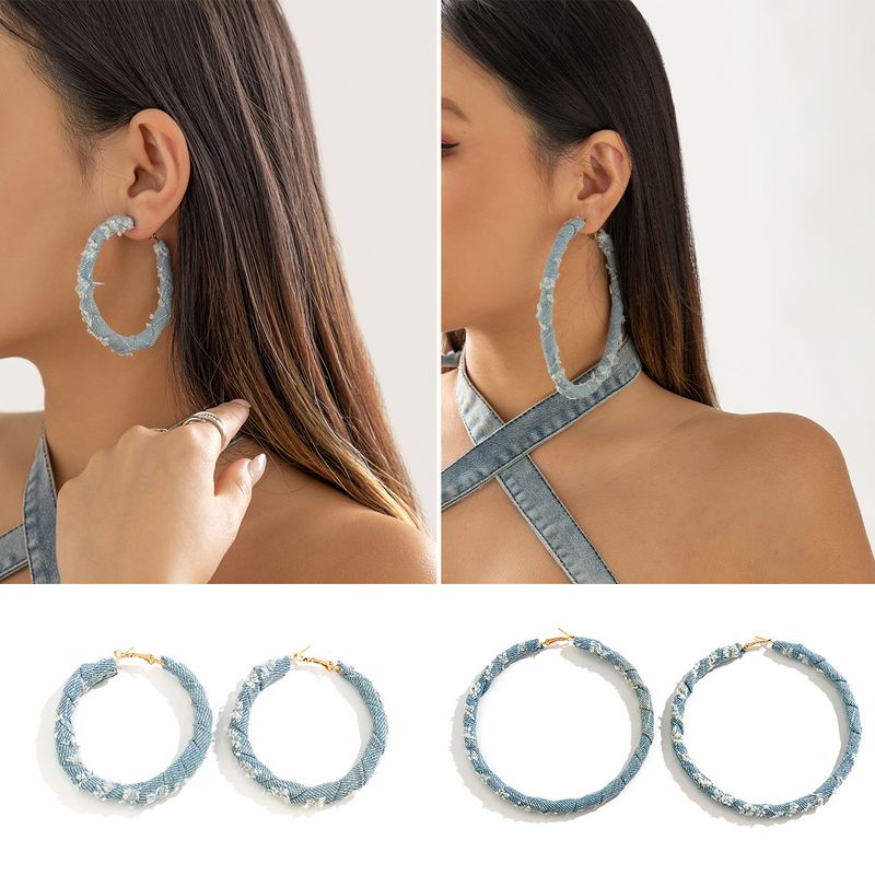 1 Pair Vintage Style Round Denim Hoop Earrings