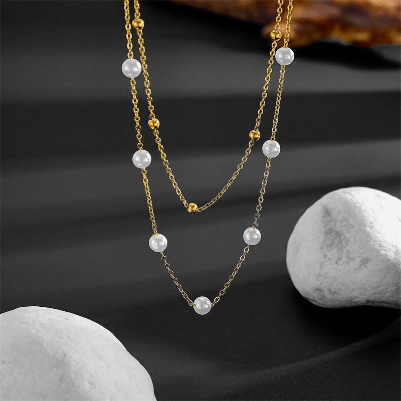 Stainless Steel 18K Gold Plated Elegant Plating Solid Color Layered Necklaces