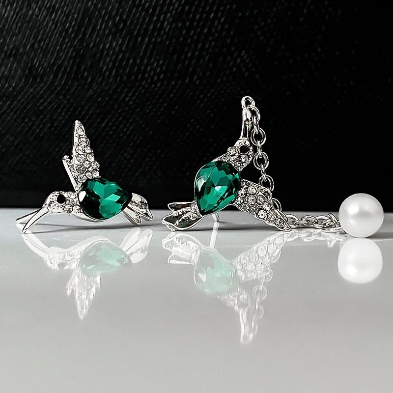 1 Pair Elegant Bird Pearl Plating Inlay Metal Artificial Gemstones Ear Studs