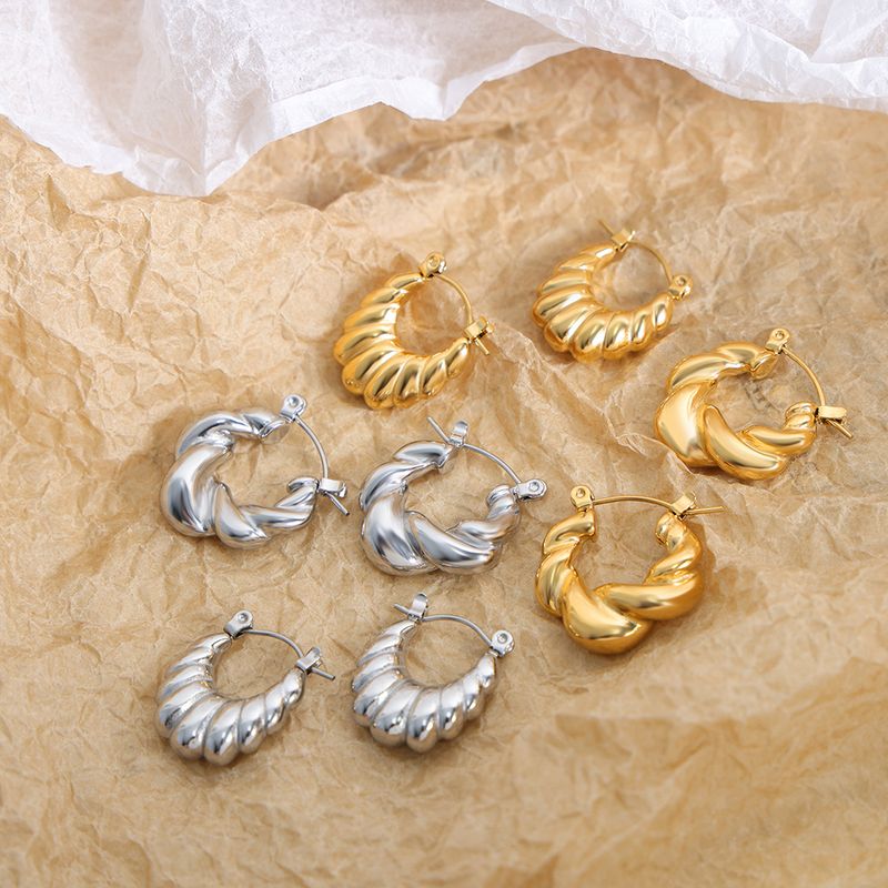 Simple Style Solid Color Twist Plating Titanium Steel 18k Gold Plated Earrings