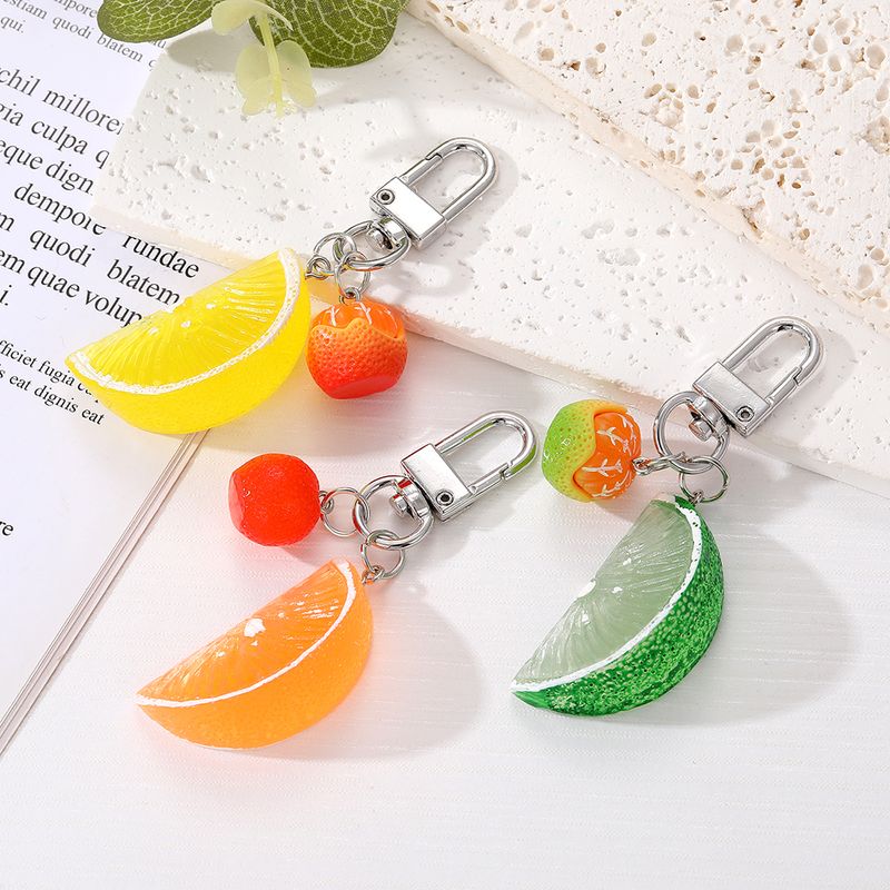 Cute Lemon Orange Fruit Alloy Resin Silica Gel Bag Pendant Keychain