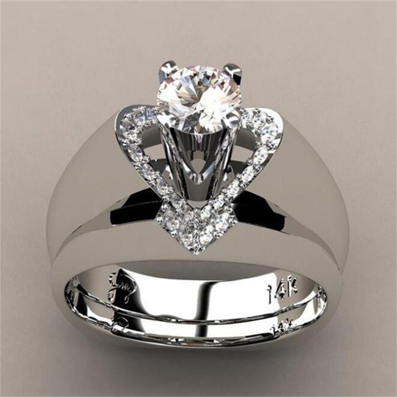 Wholesale Jewelry Elegant Lady Heart Shape Alloy Zircon Inlay Rings