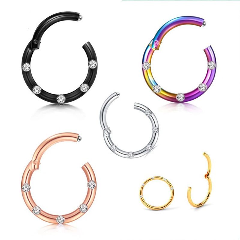Streetwear Round Stainless Steel Plating Inlay Zircon Nose Ring