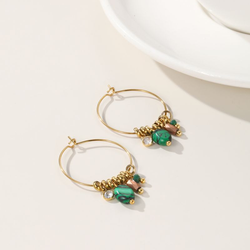 1 Paar Ig-stil Französische Art Kreis Perlen Überzug Inlay Rostfreier Stahl Strasssteine 14 Karat Vergoldet Reif Ohrringe