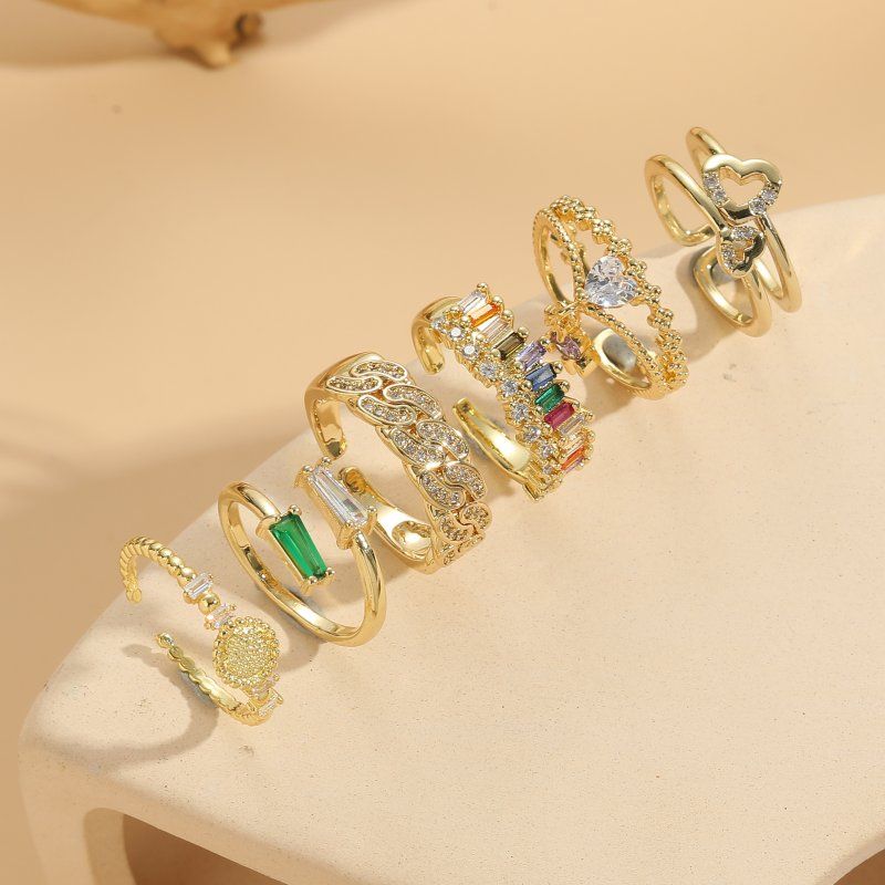 Elegant Luxuriös Herzform Kupfer Überzug Inlay Zirkon 14 Karat Vergoldet Ringe