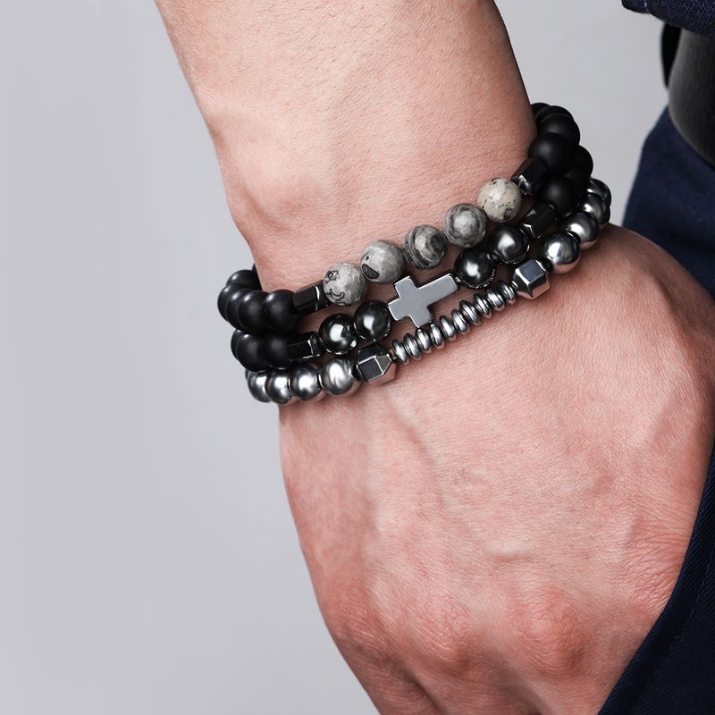 Hip Hop Kreuzen Ein Naturstein Perlen Männer Armbänder