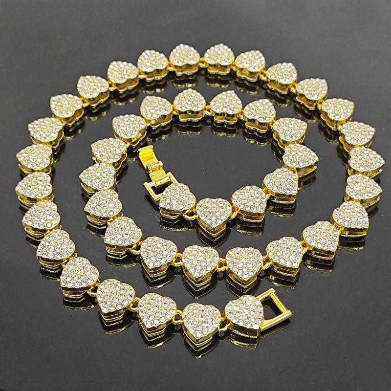 Hip-hop Heart Shape Rhinestones Alloy Wholesale Necklace