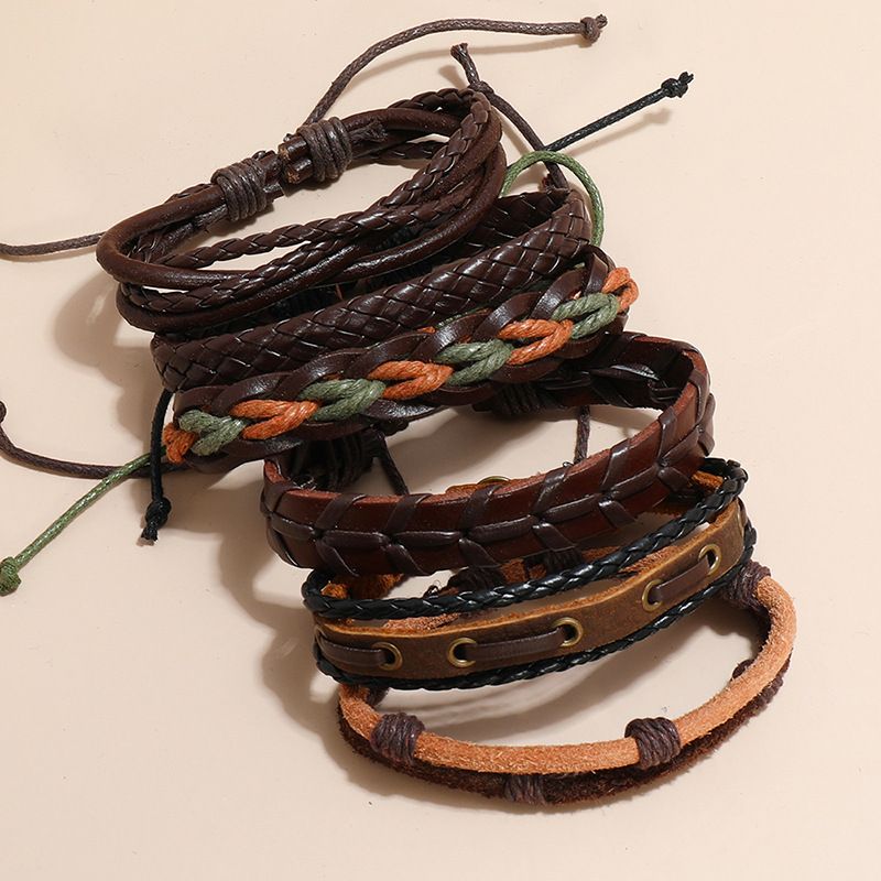 Retro Solid Color Pu Leather Leather Wax Line Men's Bracelets