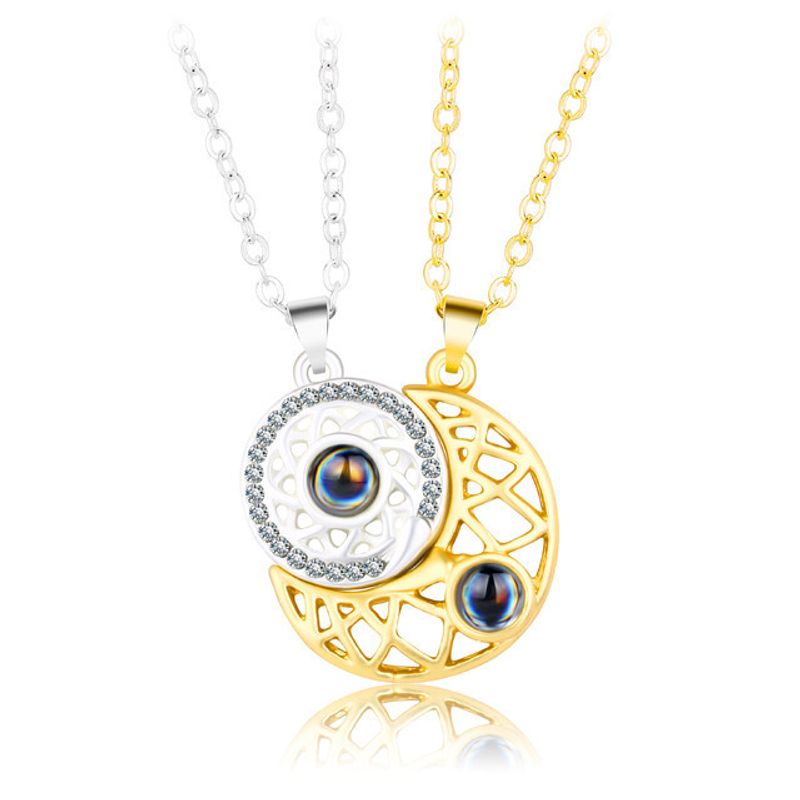 Exaggerated Moon Artificial Gemstones Alloy Wholesale Pendant Necklace