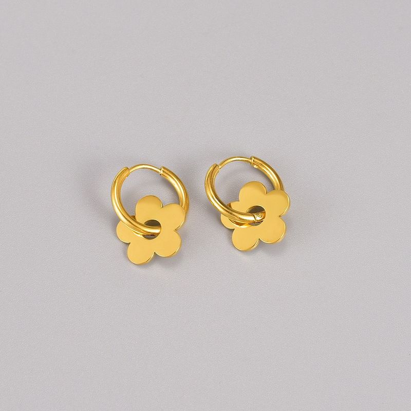 1 Pair Japanese Style Flower Plating Titanium Steel Drop Earrings