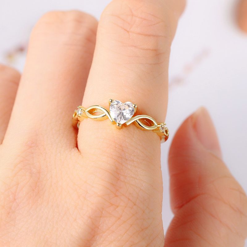 Lady Heart Shape Copper Plating Inlay Zircon Open Rings