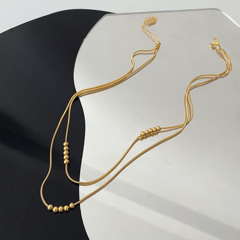 Basic Einfarbig Titan Stahl Überzug Vergoldet Geschichtete Halskette
