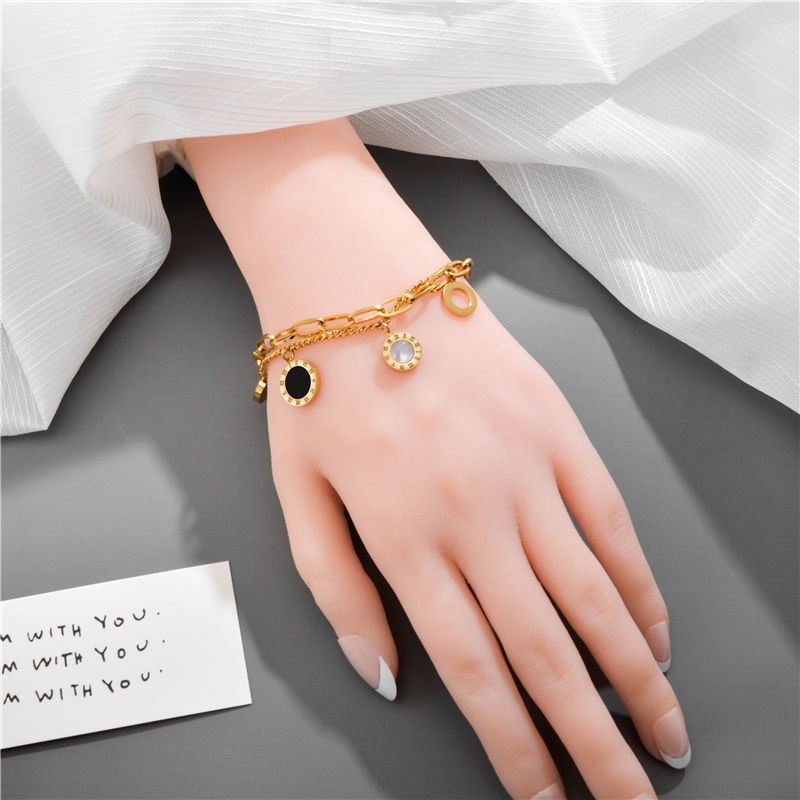 Casual Retro Round Titanium Steel 18K Gold Plated Acrylic Rhinestones Bracelets In Bulk