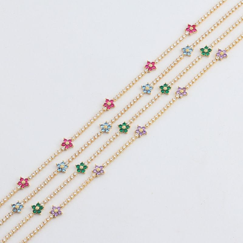 Wholesale Elegant Simple Style Flower Copper Plating Inlay K Gold Plated Zircon Necklace