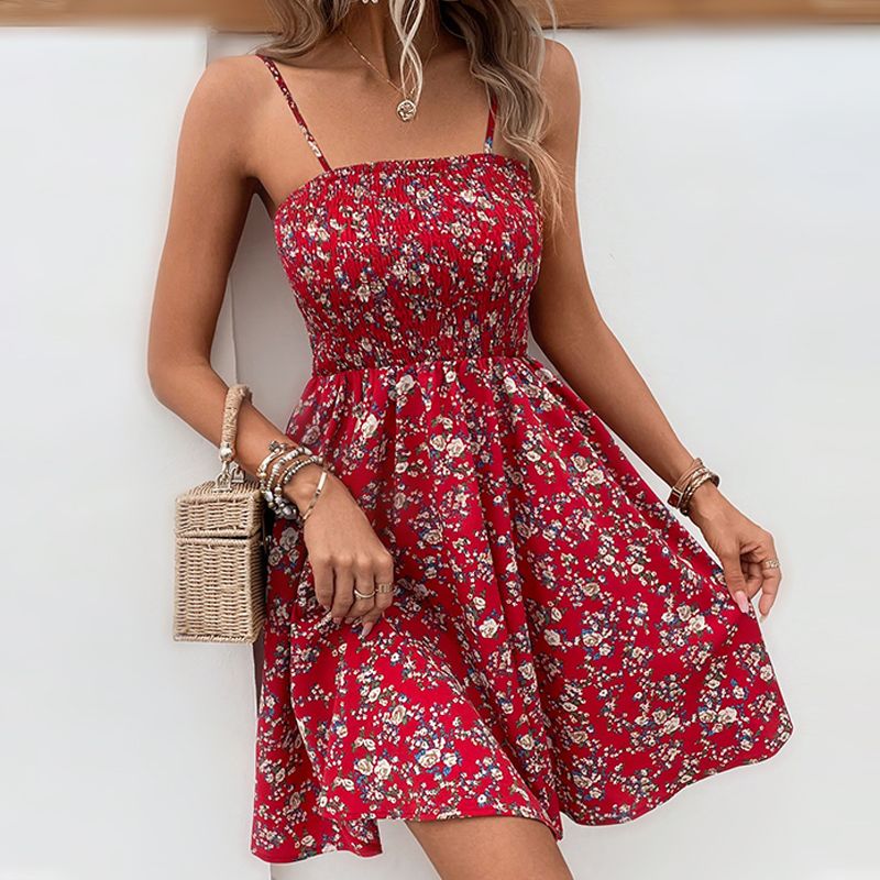 Femmes Robe À Fleurs Vacances Sexy Sans Bretelles Impression Sans Manches Petites Fleurs Au-dessus Du Genou Vacances