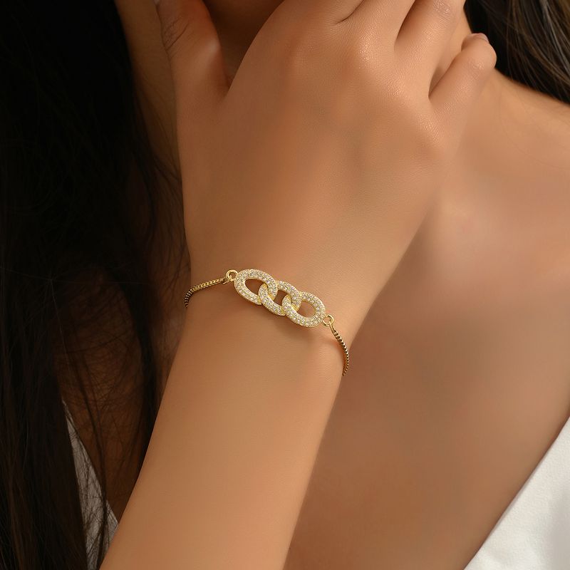 Elegant Simple Style Circle Copper 18k Gold Plated Zircon Bracelets In Bulk