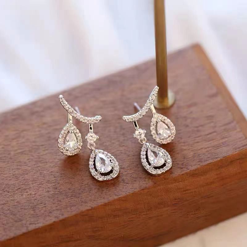 1 Pair Simple Style Water Droplets Inlay Copper Artificial Gemstones Drop Earrings