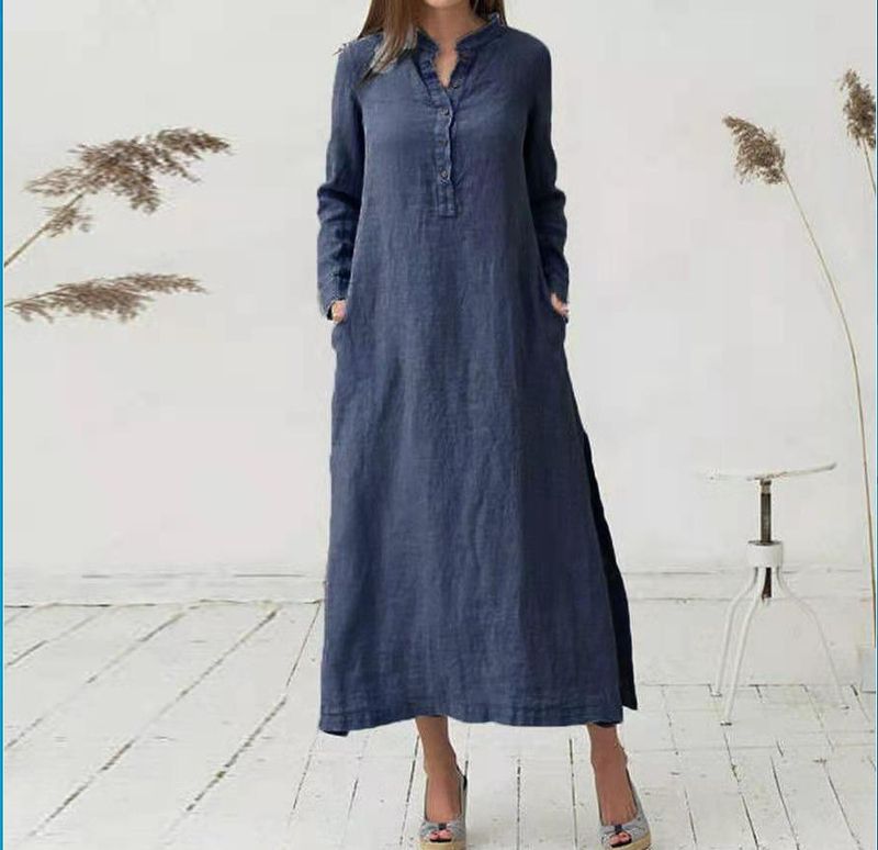 Women's Shirt Dress Casual Turndown Long Sleeve Solid Color Maxi Long Dress Daily